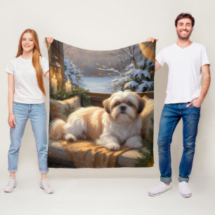 Cobertor De Velo Shih Tzu com Férias das Luzes de Natal