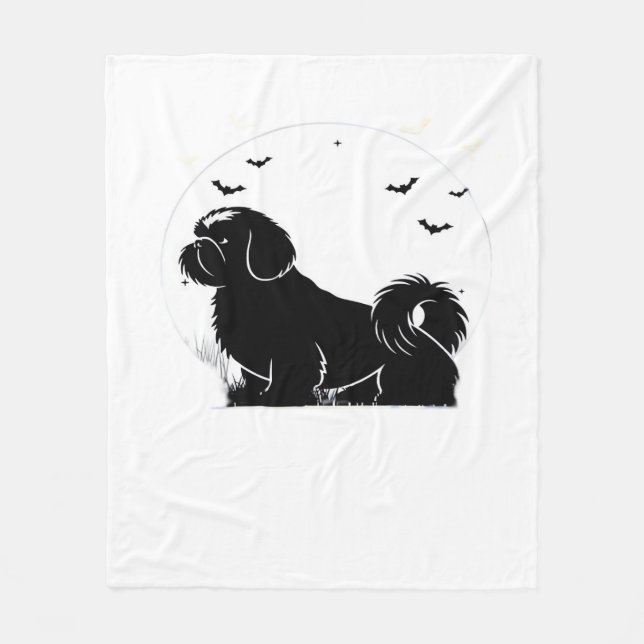 Cobertor De Velo Shih Tzu Dog - Halloween Moon Silhouette Classic T (Frente)