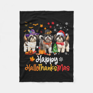 Cobertor De Velo Shih Tzu Dog Halloween Natal Feliz Halloobrigada
