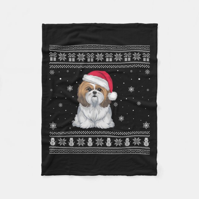 Cobertor De Velo Shih Tzu Dog Lovers Men Women Santa Ugly Xmas Swea (Frente)