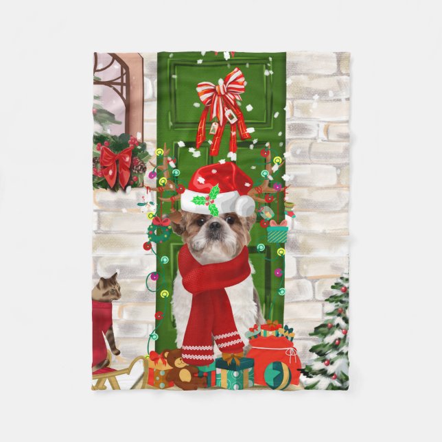 Cobertor De Velo Shih Tzu Dog Natal (Frente)