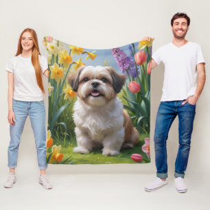 Cobertor De Velo Shih Tzu Dog Spring Flowers Painting