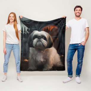 Cobertor De Velo Shih Tzu Halloween Scary