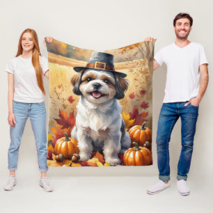 Cobertor De Velo Shih Tzu No Outono Deixa Arte De Ação De Graças