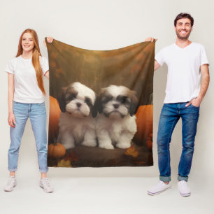 Cobertor De Velo Shih Tzu Puppy Autumn Delight Pumpkin