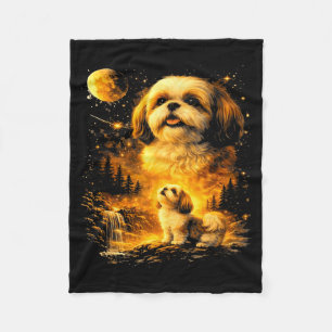 Cobertor De Velo Shih tzu retrô dos anos 90 uivando para a lua cach