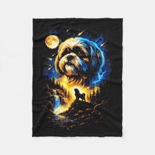 Cobertor De Velo Shih tzu uivando para a lua vintage 90s cachorro e