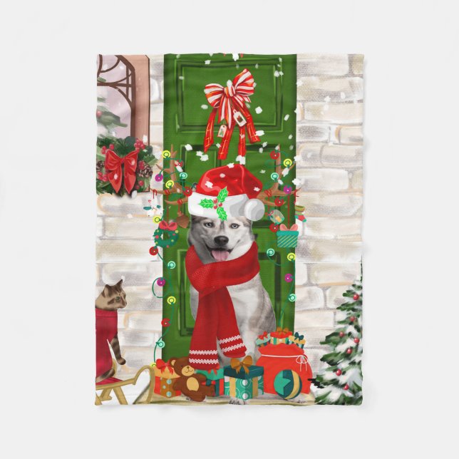 Cobertor De Velo Siberian Husky Dog Christmas (Frente)