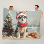 Cobertor De Velo Siberian Husky Dog Christmas Vintage Beach<br><div class="desc">Traga o calor dos feriados para a costa com esta charmosa design inspirada na vintagem, que apresenta um cão festivo sentado numa praia serena. Com um clássico toque de feriado de tons nostálgicos e vibrações costeiras, esta trabalho de arte captura a magia do Natal pelo mar. Perfeito para espalhar alegria...</div>