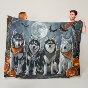 Cobertor De Velo Siberian Husky Halloween Assustador