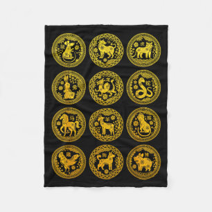 Cobertor De Velo Signos do Zodíaco dos 12 Animais Chineses Feliz An
