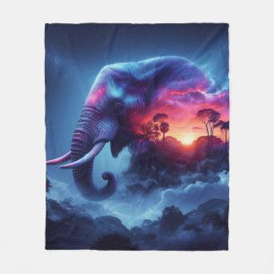 Cobertor De Velo Silhueta de Elefante Pôr do Sol Vibrante Safari 