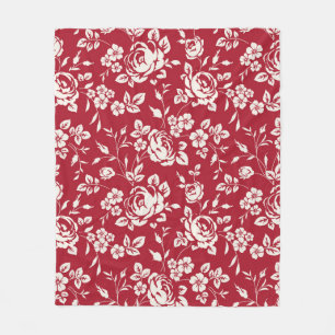 Cobertor De Velo Silhueta de flores brancas sobre fundo vermelho. S