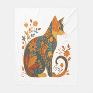 Cobertor De Velo Silhueta de Gato Floral � Botânica Vintage Colorid