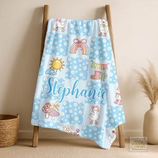 Cobertor De Velo Silly Goose Girl Design Blue