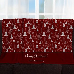 Cobertor De Velo Silver and Red Christmas Tree Forest Pattern