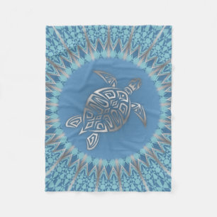 Cobertor De Velo Silver Blue Turtle Mandala