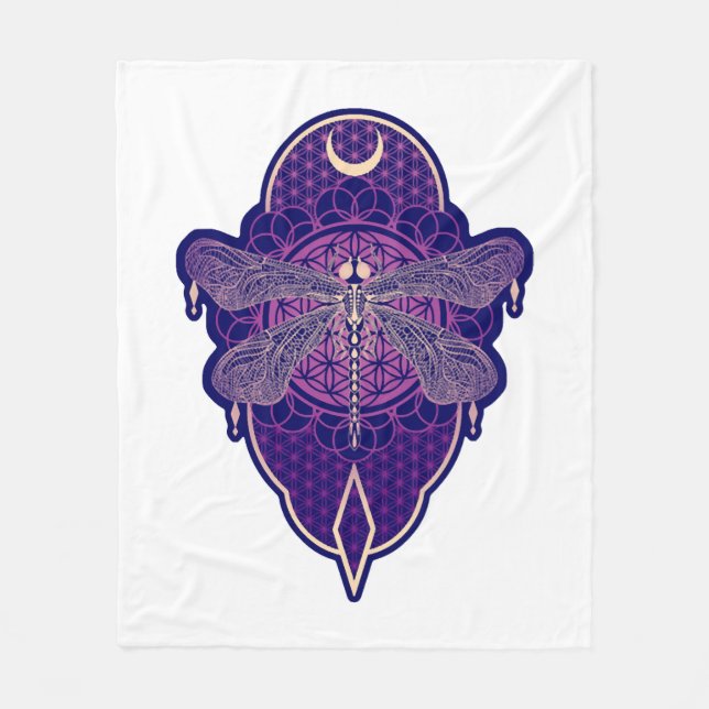 Cobertor De Velo Símbolo da Flor de Vida Mandala, Dragonfly Geométr (Frente)