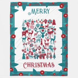 Cobertor De Velo Símbolo Feliz Natal Borda Floral Nórdica Inverno