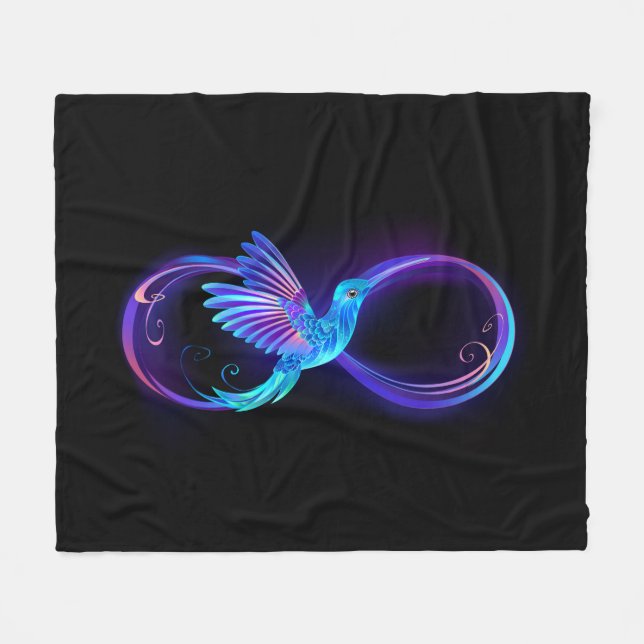 Cobertor De Velo Símbolo Neon Infinity com Hummingbird brilhante (Frente (Horizontal))