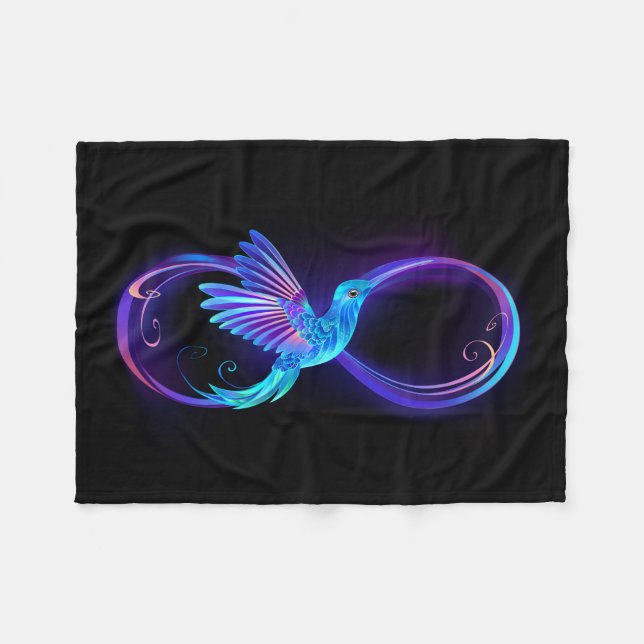 Cobertor De Velo Símbolo Neon Infinity com Hummingbird brilhante (Frente (Horizontal))