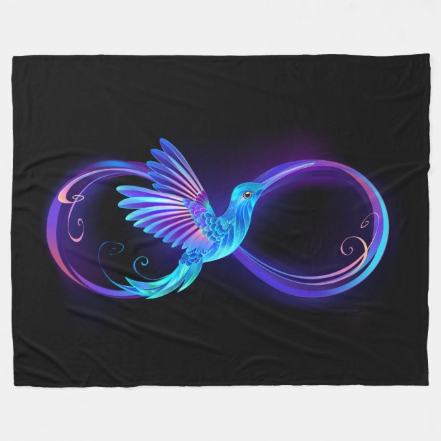 Cobertor De Velo Símbolo Neon Infinity com Hummingbird brilhante (Frente (Horizontal))