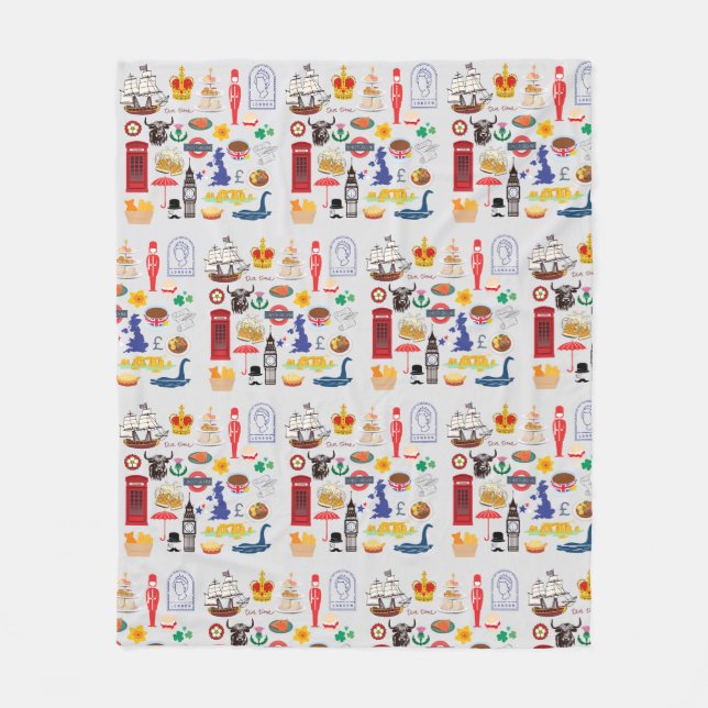 Cobertor De Velo Símbolos britânicos do Reino Unido (Frente)