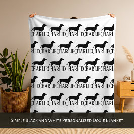 Cobertor De Velo Simple Black and White Personalized Doxie Blanket