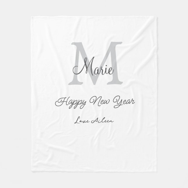 Cobertor De Velo simple minimal happy new year monogram gray name  (Frente)