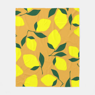 Cobertor De Velo Simples padrão de limão, fundo laranja.