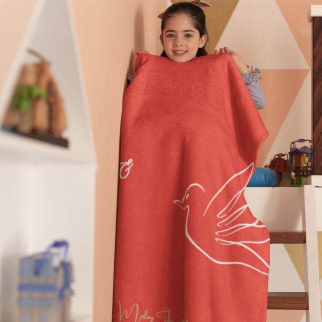 Cobertor De Velo Simples Red Dourado Dove Heart Peace Love (Criador carregado)