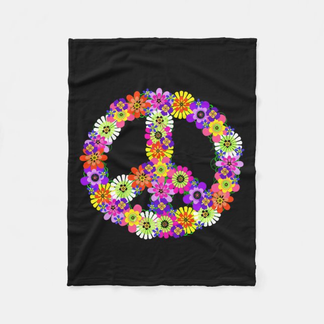 Cobertor De Velo Sinal de Paz Floral em Preto (Frente)