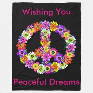 Cobertor De Velo Sinal de Paz Floral em Preto Sonhos Pacífico