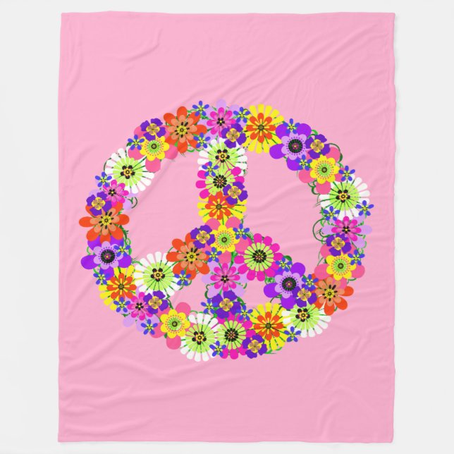 Cobertor De Velo Sinal de Paz Floral no Bebê Rosa (Frente)