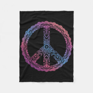Cobertor De Velo Sinal de Paz Mandala Ornado Boho Roxo Retro I
