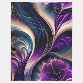 Cobertor De Velo Sinfonia Floral - Abstrato Roxo Escuro e Dourado