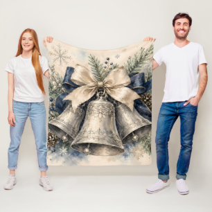 Cobertor De Velo Sinos de Natal Prateados Elegantes em Aquarela