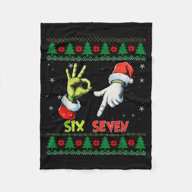 Cobertor De Velo Six Seven Skeleton Meme Christmas Ugly Sweater 67  (Frente)
