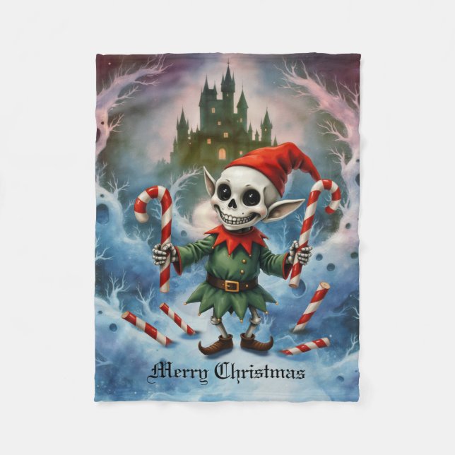 Cobertor De Velo Skeleton Christmas Elf – Creepy Cute Dark Holiday  (Frente)