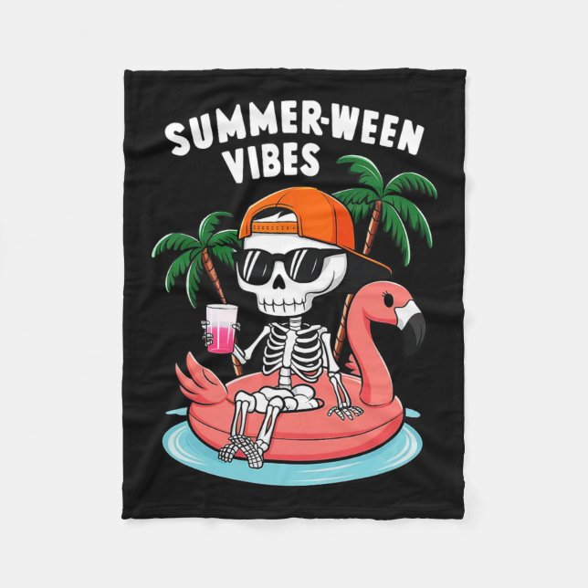 Cobertor De Velo Skeleton Flamingo Summerbetween Vibes Halloween Bo (Frente)