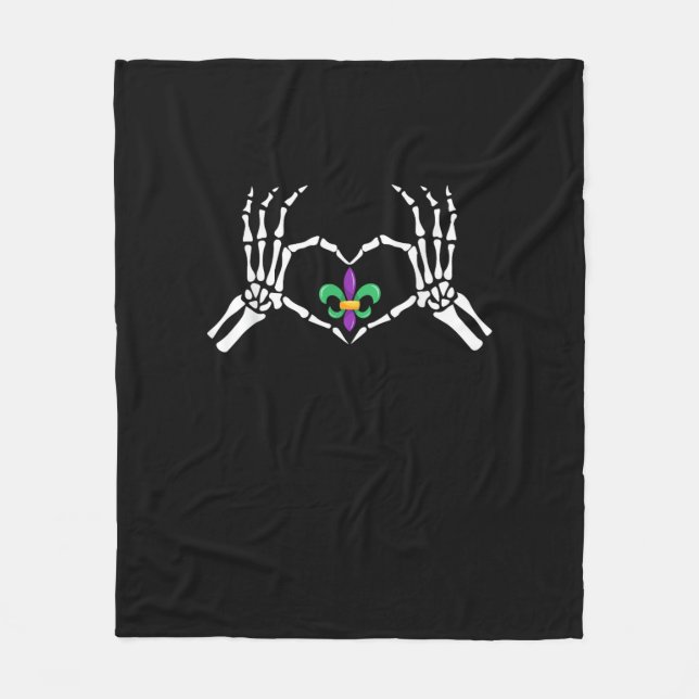 Cobertor De Velo Skeleton Hand Heart Mardi Gras (Frente)