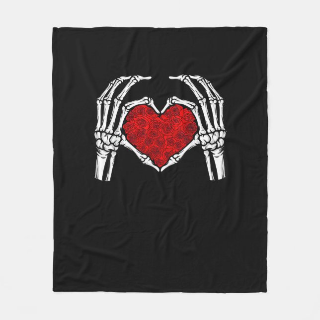 Cobertor De Velo Skeleton Heart Hands Sinal Dia de os namorados Hea (Frente)