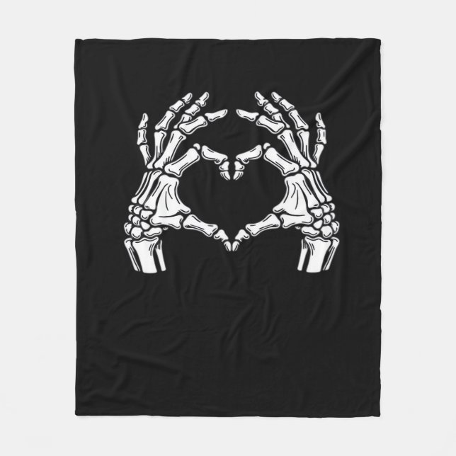 Cobertor De Velo Skeleton Heart Hands Sinal Halloween Figurume Vira (Frente)