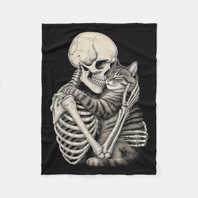 Cobertor De Velo Skeleton Hugging Gatos de Halloween (Frente)