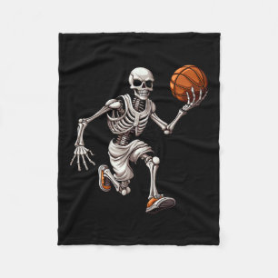 Cobertor De Velo Skeleton jogando basquete Halloween Skull