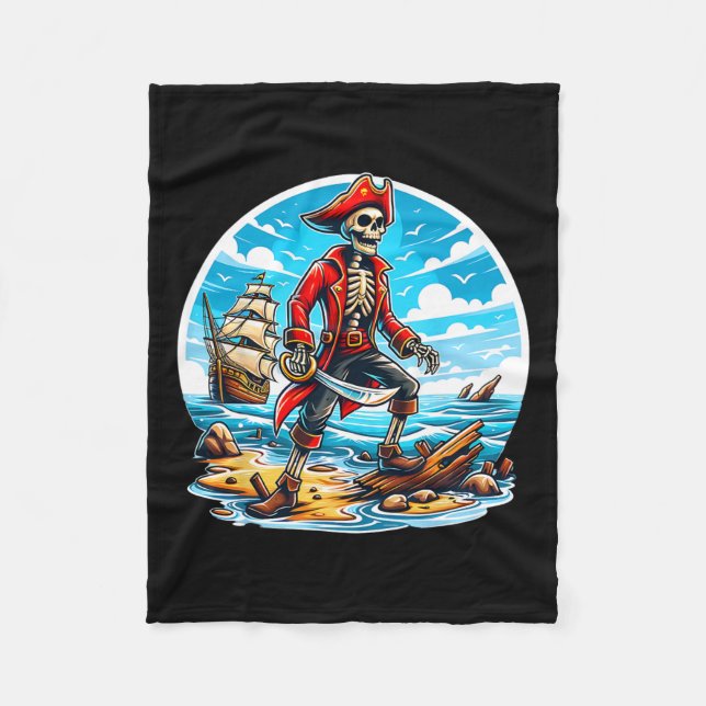 Cobertor De Velo Skeleton Pirate Tee Skull Halloween Skeleton Pirat (Frente)