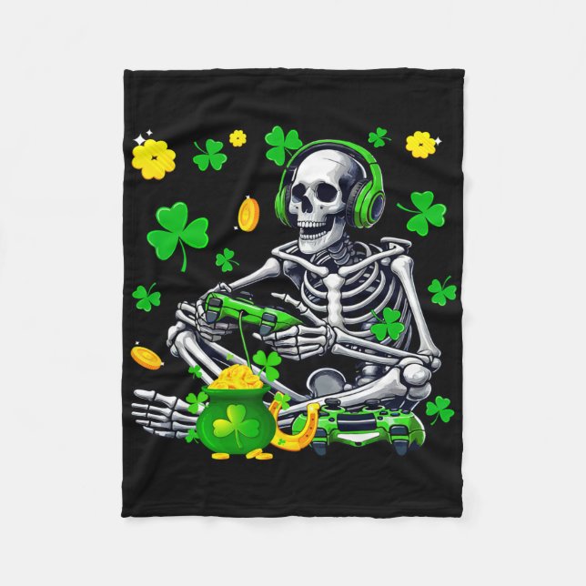 Cobertor De Velo Skeleton Playing Game Gamer St. Patrick's Day Sham (Frente)