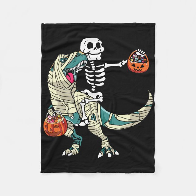 Cobertor De Velo Skeleton Riding Mummy Dinosaur T Rex Halloween (Frente)