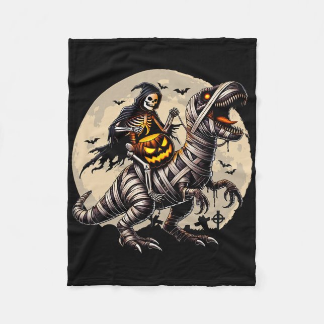 Cobertor De Velo Skeleton Riding Mummy Dinosaur T Rex Pumpkin Engra (Frente)