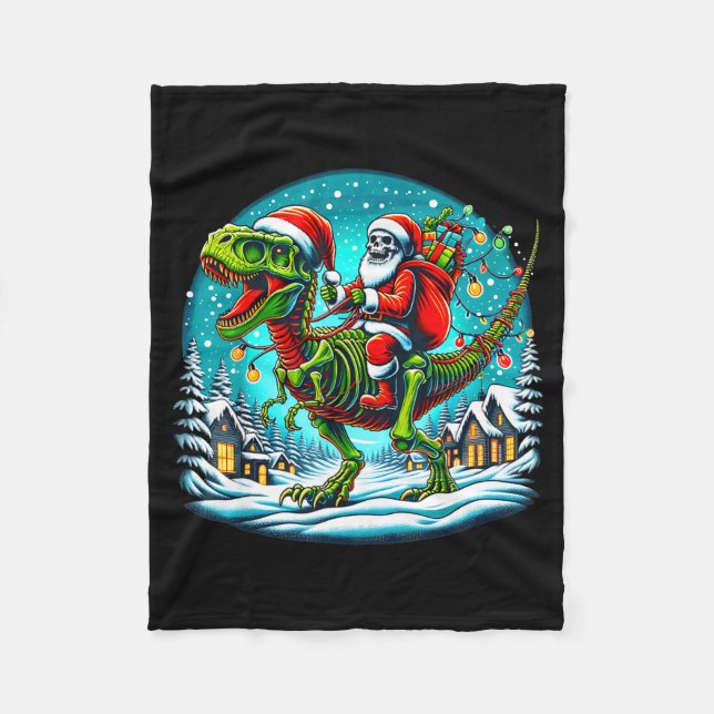 Cobertor De Velo Skeleton Santa Riding T Rex Dinosaur Funny Christm (Frente)
